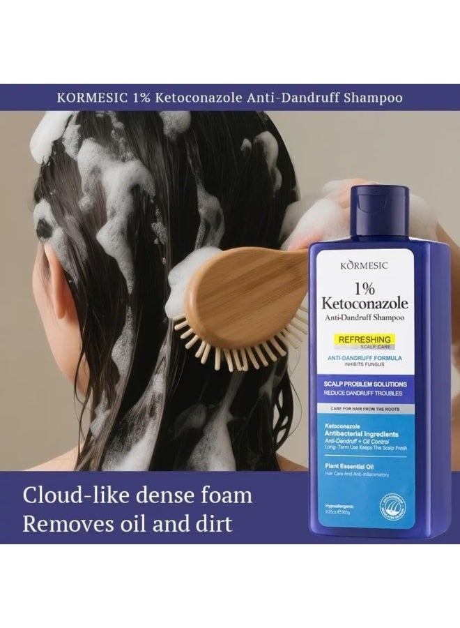 Kormesic شامبو مضاد للقشرة 265 جرام، شامبو مضاد للقشرة 1% كيتوكونازول، شامبو للعناية بفروة الرأس مضاد للبكتيريا للنساء والرجال - Image 4